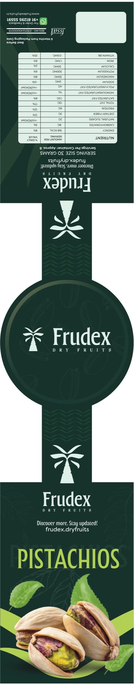 Full Frudex pistachio label artwork, laid flat