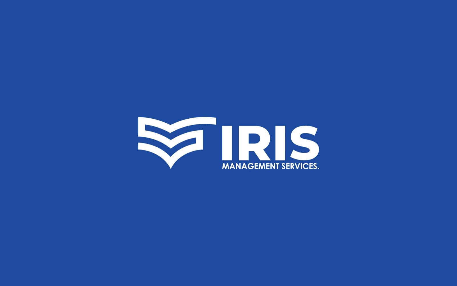 Iris Management Services logo in white on a deep blue background.