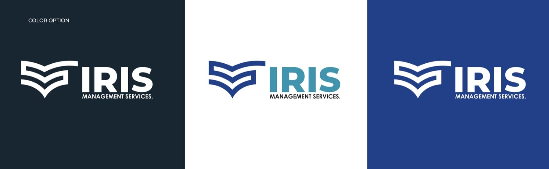 Iris Management Services logo in white on a deep blue background.