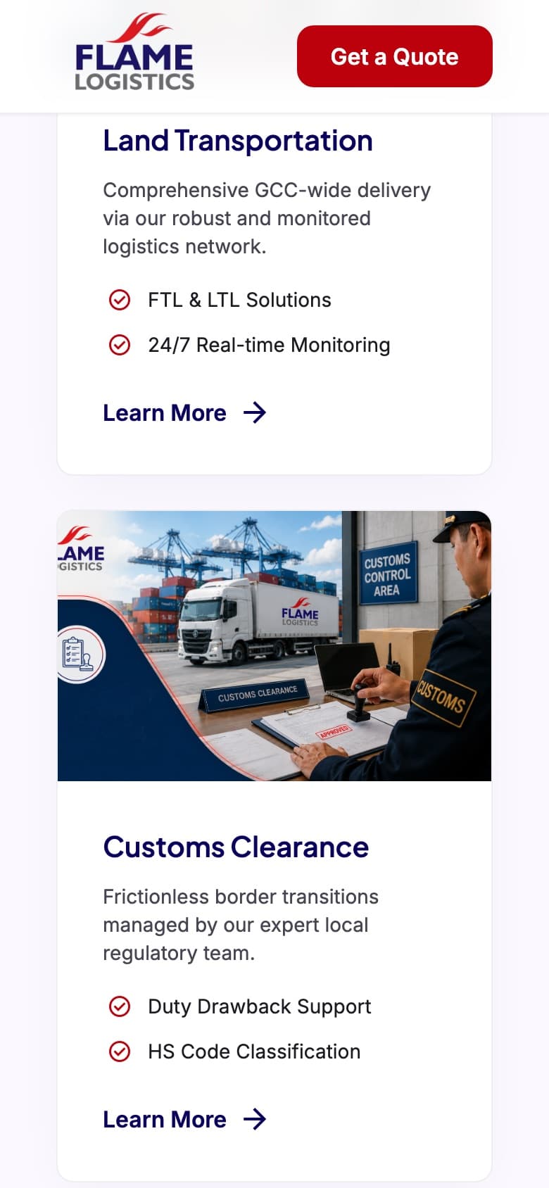 Flame Logistics mobile screen 3